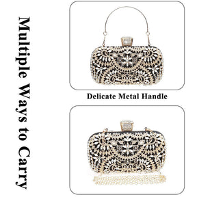 Womens Sparkly Crystal Clutch Bag Bridal Purse Evening Handbag-Black