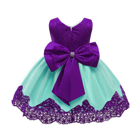 2-6T Little Girl Bowknot Lace Dress Party Wedding Dresses with Headwear-Purple