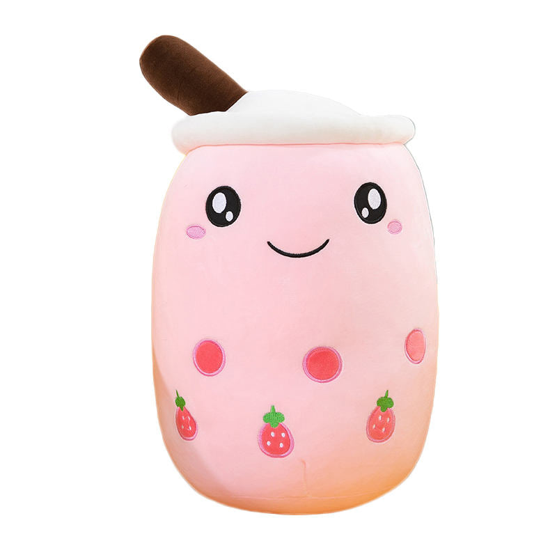 Plush Pillow Stuffed Toy Soft Lifelike Bubble Pearl Milk Tea Hugging Pillow-Pink Big Eyes