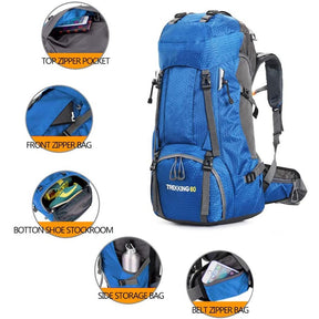 60L Waterproof Lightweight Hiking Backpack with Rain Cover for Climbing Camping-DarkBlue