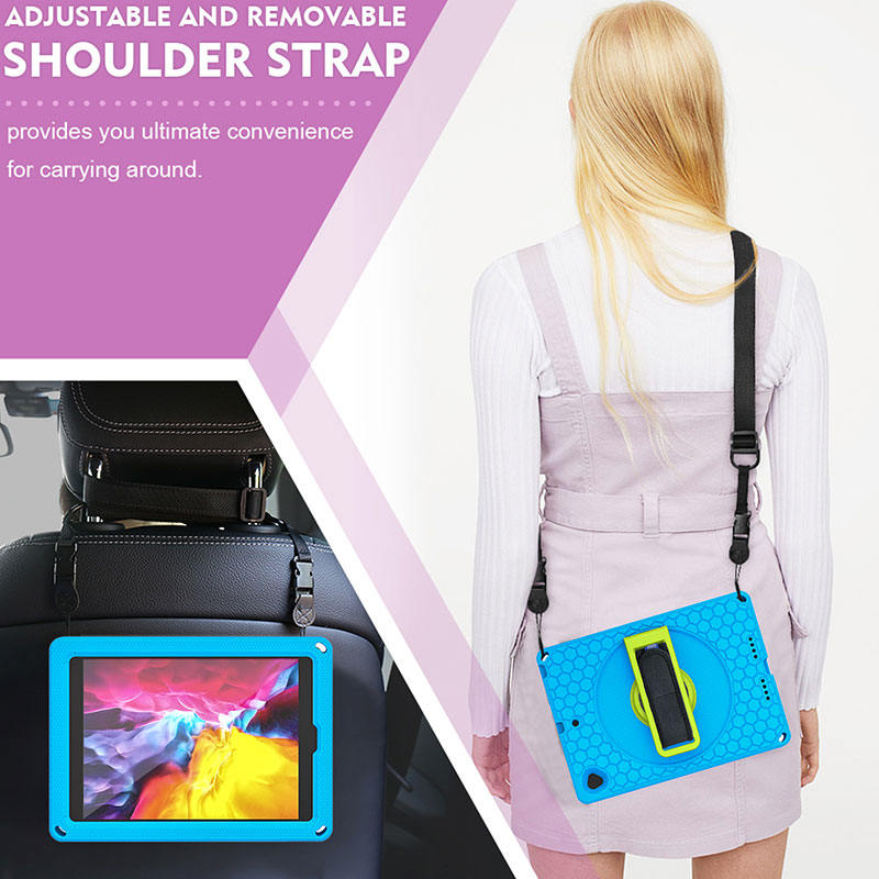 iPad Case With Handle Stand Shoulder Strap for iPad7/iPad8/iPad9 10.2/iPad10.5-BlueGreen