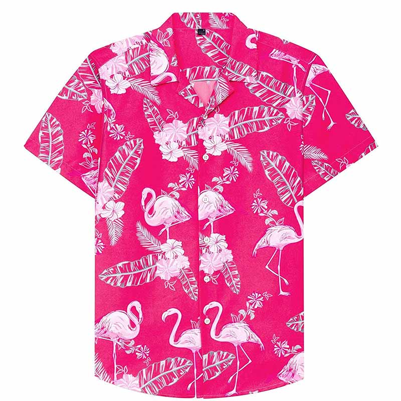 Cotton Regular Fit Short Sleeve Casual Hawaiian Shirt for Men-Pink