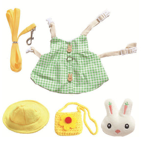 Pet Clothes Cartoon Pattern Lop Rabbit Decoration Clothing-Green Set