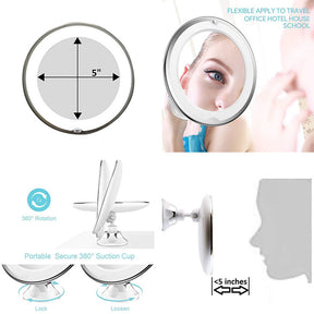 LED 10X Magnifying Makeup Mirror with Power Locking Suction Cup