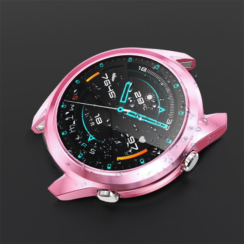 TPU Screen Protector Case For Huawei Watch GT2 42mm&46mm with HD Tempered Glass-Pink