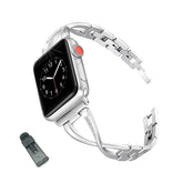 X Shape Stainless Steel Watch Band Adjustable Wristbands for Apple IWatch Series SE/1/2/3/4/5/6 For Women-Silver