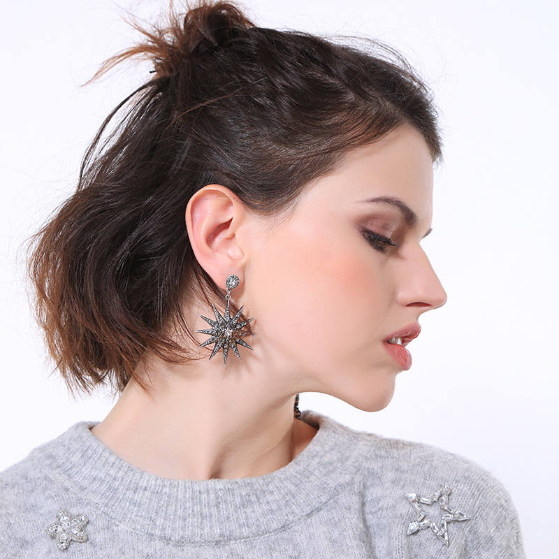 Rhinestone Punk Earring Moon and Sun Asymmetric Earrings for Women