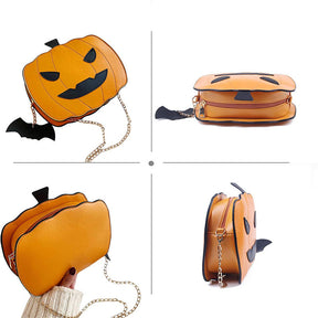 Women Pumpkin Shoulder Bag Devil Crossbody Halloween Handbags-Brown