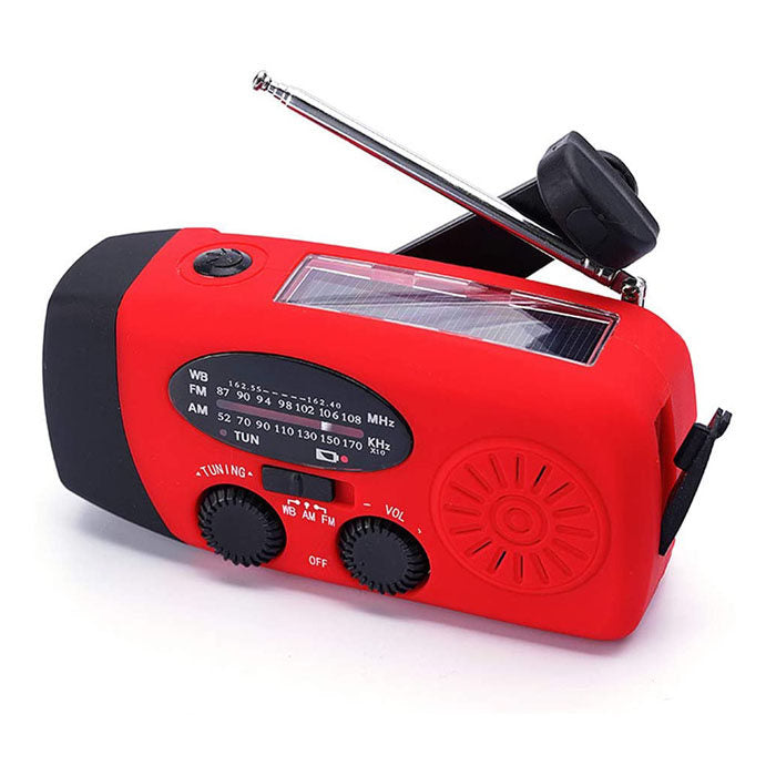 Weather Radio Hand Crank Self Powered Solar Emergency Radios With LED Flashlight-Red