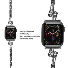 JCZ Watch Band Diamond Rhinestone Stainless Steel Wristbands for Apple IWatch Series 1/2/3/4/5/6/SE For Women-Black