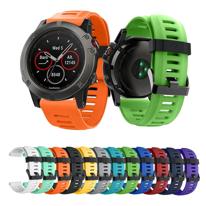 26mm Wristband For Garmin Fenix 3/Fenix 3 HR/Fenix 5X/5X Plus Silicone Sport Strap Replacement Accessories Black Buckle-Sapphire