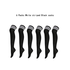 6 Packs C Womens Long Striped Socks Over Knee Thigh High Socks Warm Stocking