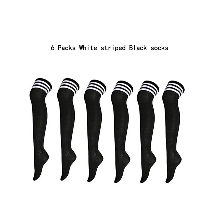 6 Packs C Womens Long Striped Socks Over Knee Thigh High Socks Warm Stocking