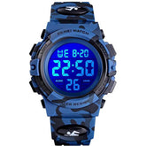 Kids Camouflage Digital Watch Outdoor Sports Waterproof Electronic Watches-DarkBlue