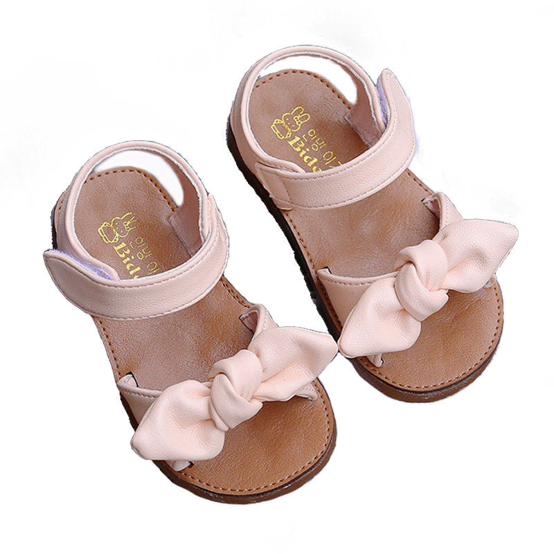 Open Toe Sandals for Toddler Girls with Bow Lightweight Kids Shoes-Pink