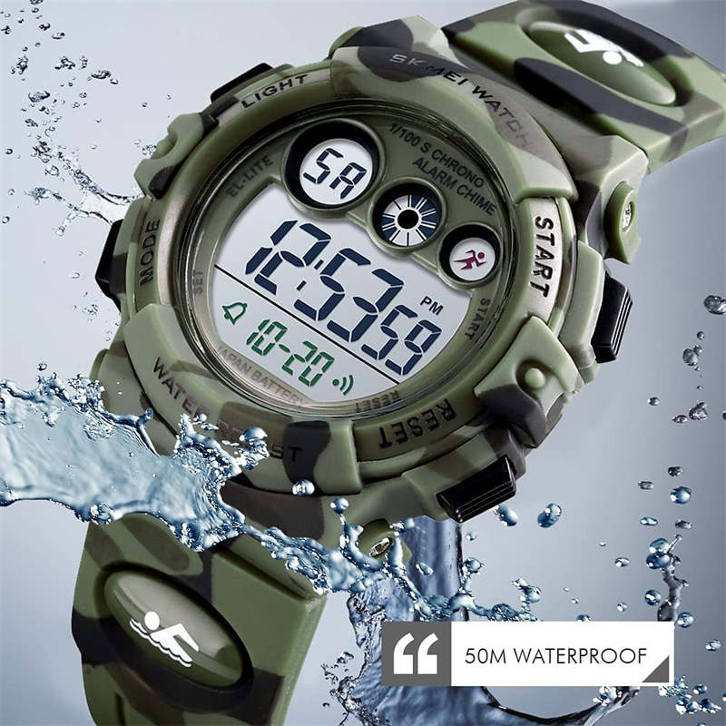 Kids Digital Sport Watches Outdoor Shockproof Military Child Watch-ArmyGreen