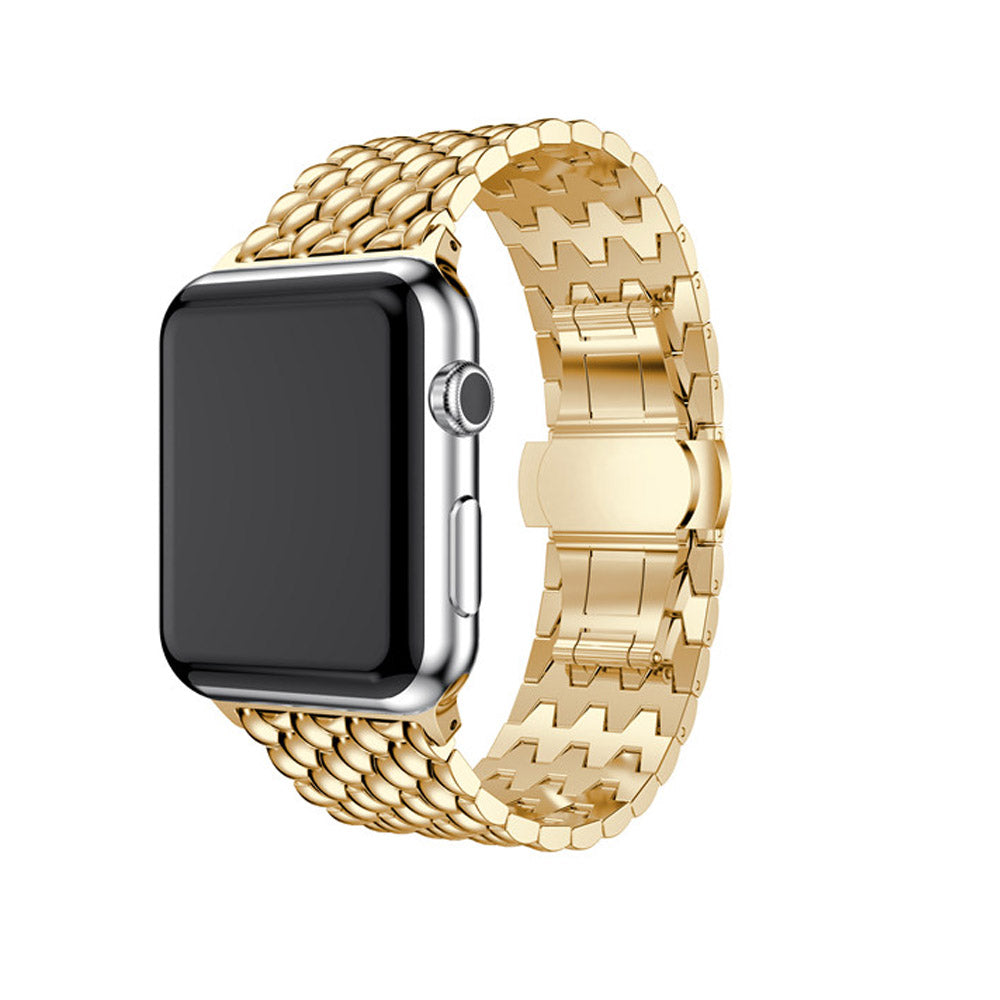 Dragon Leather Metal Watch Band For Apple Watch SE/6/5/4/3/2/1(Gold)