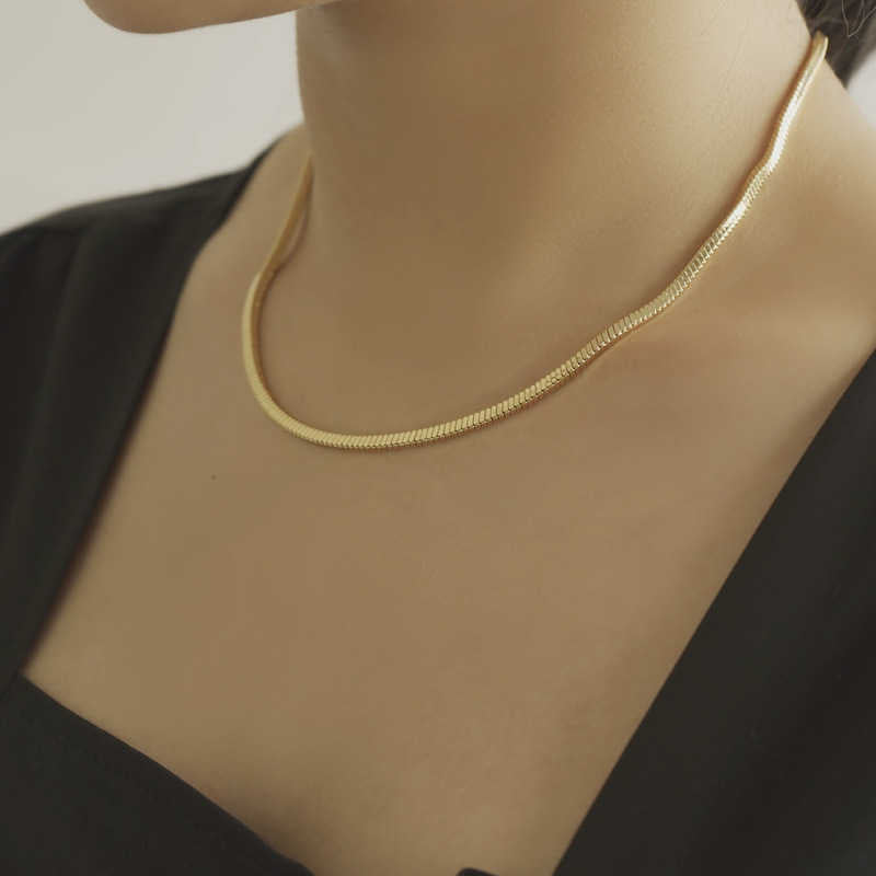 18K Gold Plated Herringbone Necklace Snake Bone Chain for Women Girl Gifts Jewelry