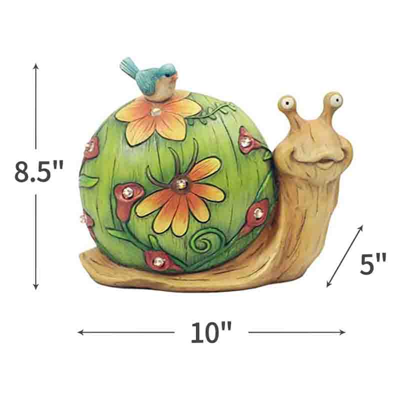 Garden Snail Statue Solar Resin ASnimal Sculpture Weatherproof Terrace Lawn Garden Art Decoration 10 x 8.5 Inches