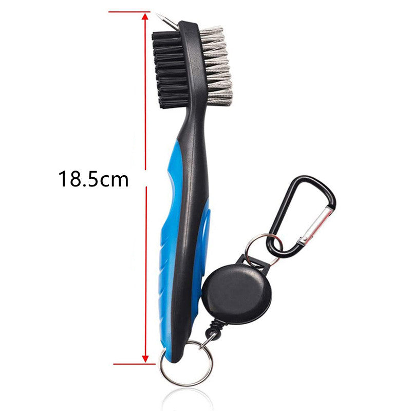 2Pcs Golf Club Brush Groove Cleaner with Retractable Zip-line Carabiner-Blue Black