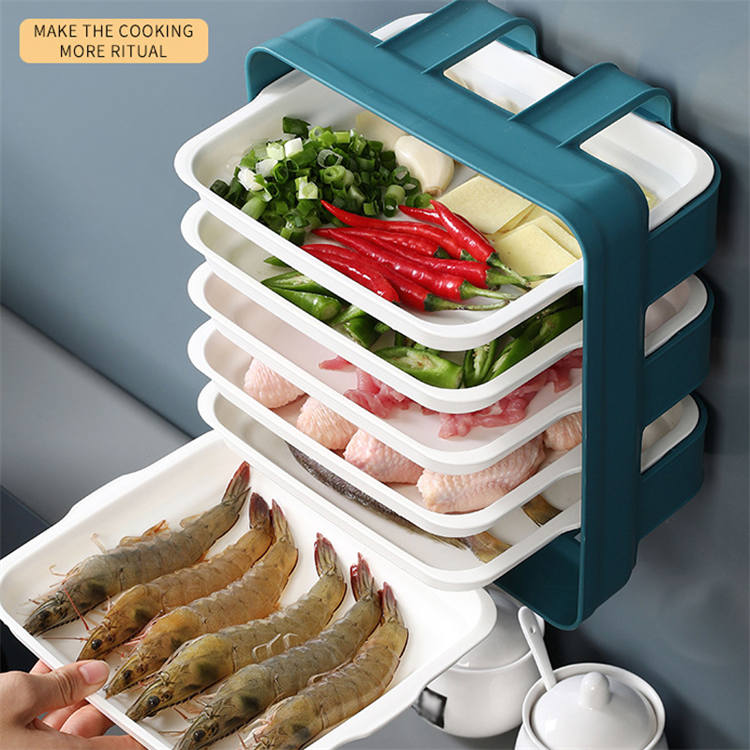 3 layers New Multifunction Dishes Trays Hot Pot Stratification Cooking Plates Wall-mounted -Blue