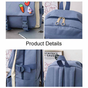 5Pcs Kawaii Backpack Set with Pendants Pins for School Teens-Blue