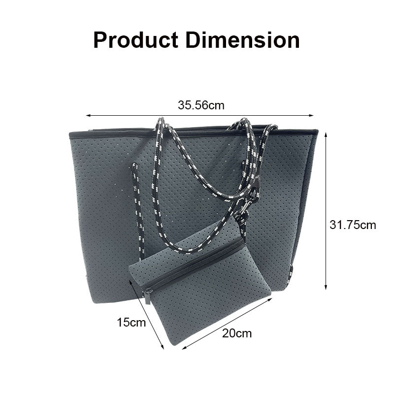 2Pcs Shoulder Bag Large Capacity Stripe Design Lightweight Handbag-Grey