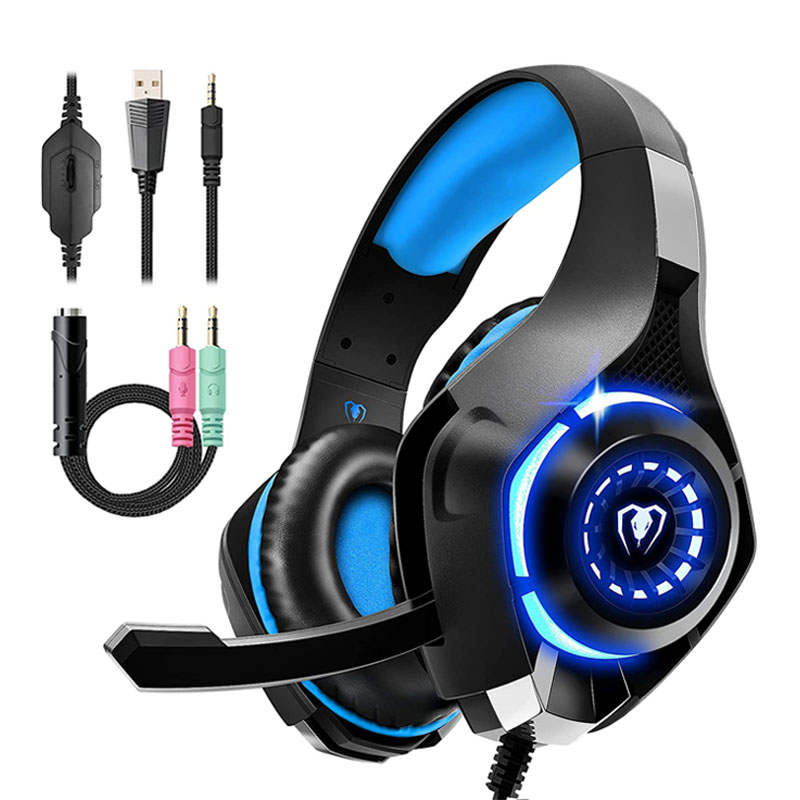 Gaming Headset with Noise Canceling Mic Deep Bass Stereo Sound for PS4 PS5 Switch PC-Blue