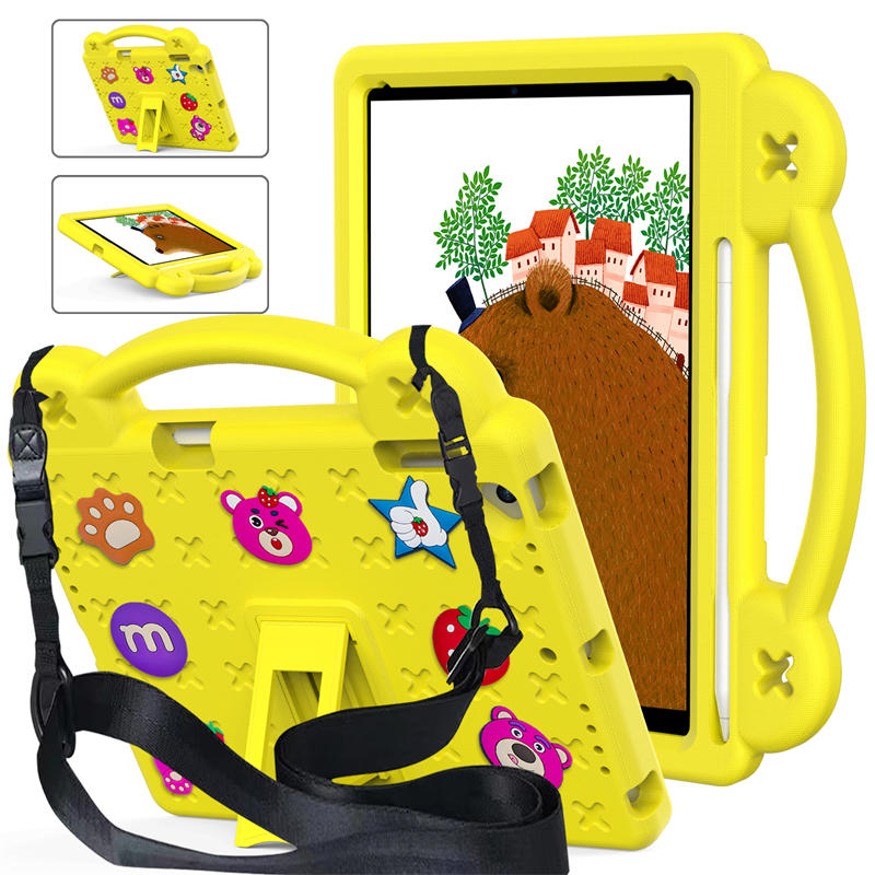 Strawberry Rugged iPad Case With Holder Shoulder Strap for PRO 9.7 Air1/ Air2-Yellow