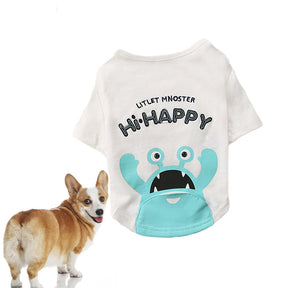 Pet Shirts Funny Monster Printed Breathable Sweatshirts for Dog Cat-White