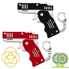 2Pcs Mini Toy Gun Foldable Rubber Band Launcher for Boy Girl-Red/Black