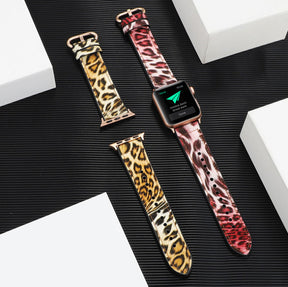 Fluorescent Leopard PU Leather Watch Band Microfiber Design For Apple Watch SE/6/5/4/3/2/1(Pink)