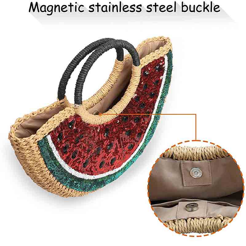 Women Semi-circle Rattan Handbags Watermelon Straw Bag