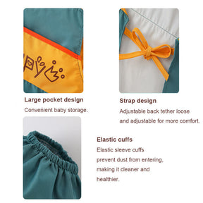 Children Cartoon Waterproof Apron with Sleeve Covers for Painting Cooking-Yellow Dinosaur