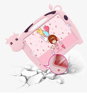 Cow Kid iPad Case Soft Silicone Tablet Cover With Handles Stand For iPad 7 10.2/iPad Pro 10.5/iPad Air3-Pink