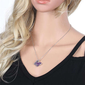 Butterfly Birthstone Crystal Pendant Necklace Gifts for Women Girls-LightPurple
