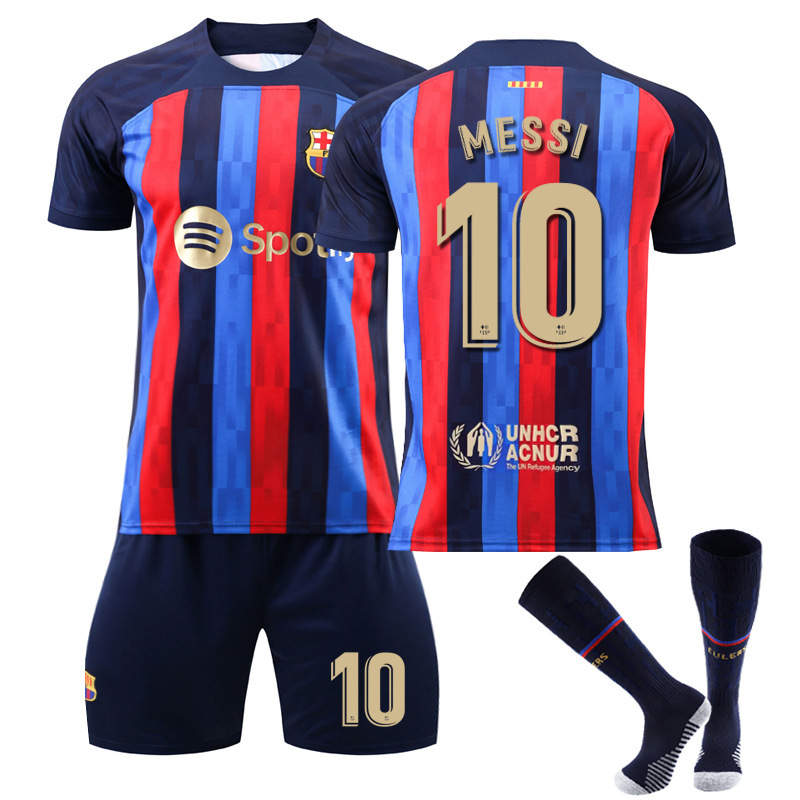 FC Barcelona Home Jersey 2022-23 MESSI #10 Soccer Jersey Kids Adult 3-Pieces Jersey Kits