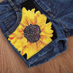 2Pcs Baby Girl Sunflower Outfits Sleeveless Tank Top and Denim Shorts Summer Clothes-White