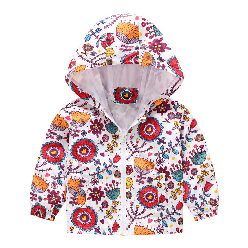 Toddler Boys Girls Cartoon Print Zip Jacket Hooded Trench Kids Casual Coats-6