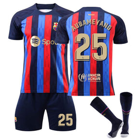 FC Barcelona Home Jersey 2022-23 AUBAMEYANG #25 Soccer Jersey Kids Adult 3-Pieces Jersey Kits