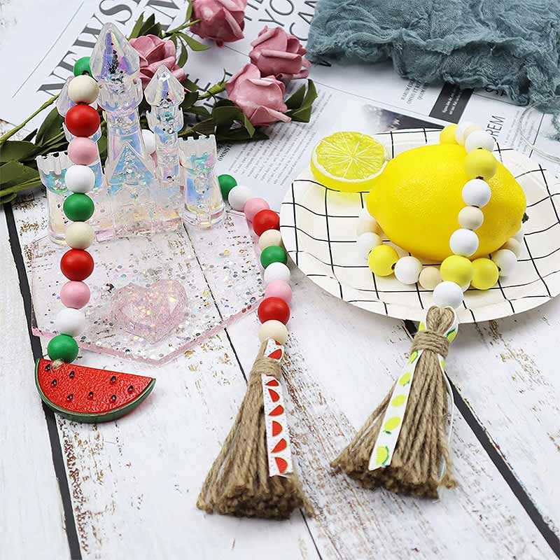 2 Pcs Country Tiered Tray Decorations Lemon Watermelon Wood Bead Garland