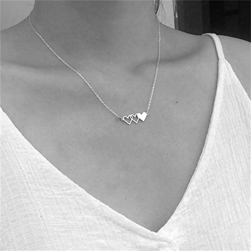 Pack of 3 Best Friends Necklace Heart Pendant Jewellery-Silver