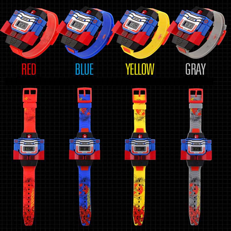 Kids Digital PU Watch Transformers Bumblebee Cartoon Wristwatch-Red