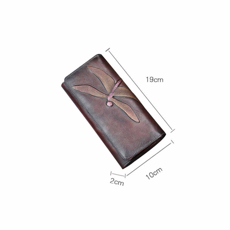 Slim Wallets for Women Embossed Dragonfly Leather Wallet Cellphone Clutch-DarkBlue