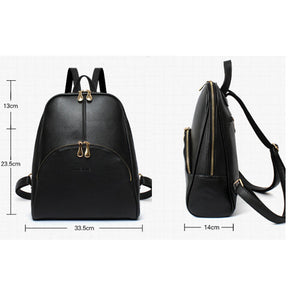 Womens Soild Backpack PU Leather Zipper Casual Travel Bags-Black