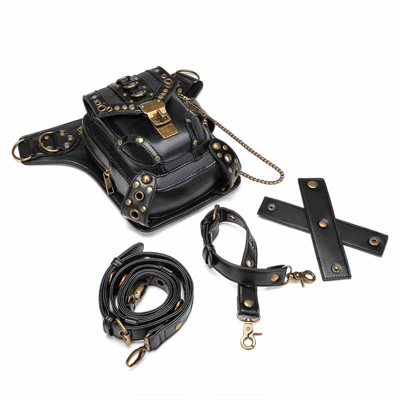 Rock Leather and Vintage Gothic Tote Punk Shoulder Belt Bag-Black