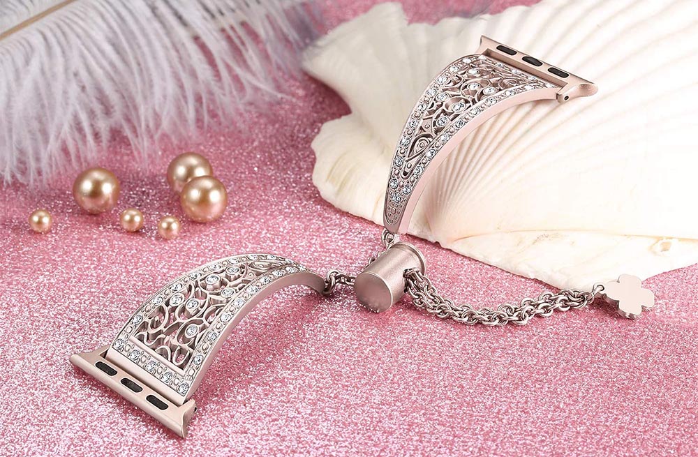 Hollow Retro Metal Watch Band With Diamond For Apple Watch SE/6/5/4/3/2/1(Vintage Gold)