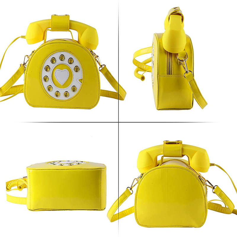 Women Telephone Shaped Handbag Retro Phone Top-Handle Crossbody Bags-Yellow