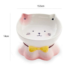 Cute Ceramic Tilted Raised Pet Bowls for Cats and Dogs Backflow Prevention-Pink