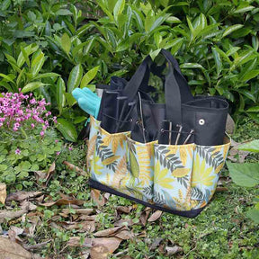 Garden Tools Bag Gardening Tote Organizer with 8 Deep Pockets for Gardener Regular Size Tools Storage -Black Yellow